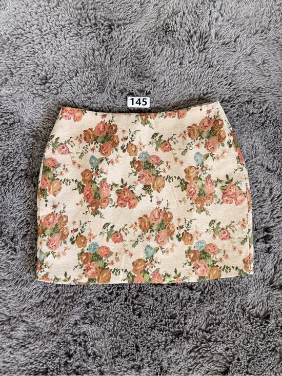 Cider Dresses & Skirts - Cider Cream Floral Mini Skirt with Pink & Green Accents